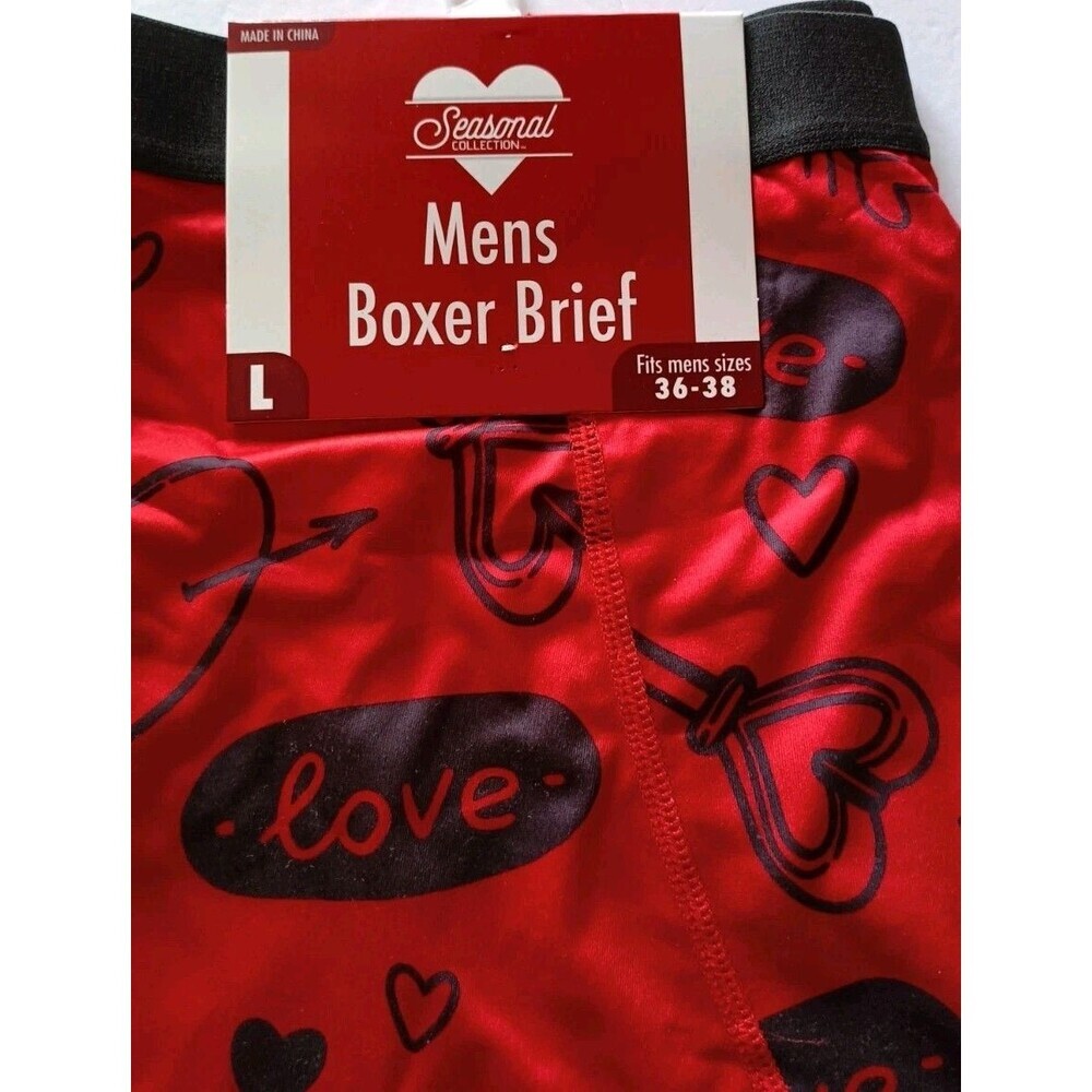 Men's Valentine Day Boxer Brief Set Of 2 Large 36-38 Red Black Microstretch NWT - Picture 5 of 7